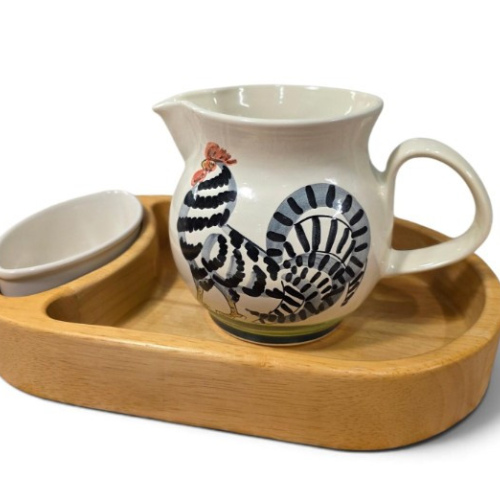 Vintage Rye Pottery Rooster Pitcher Serving Set | English Farmhouse Kitchen Decor